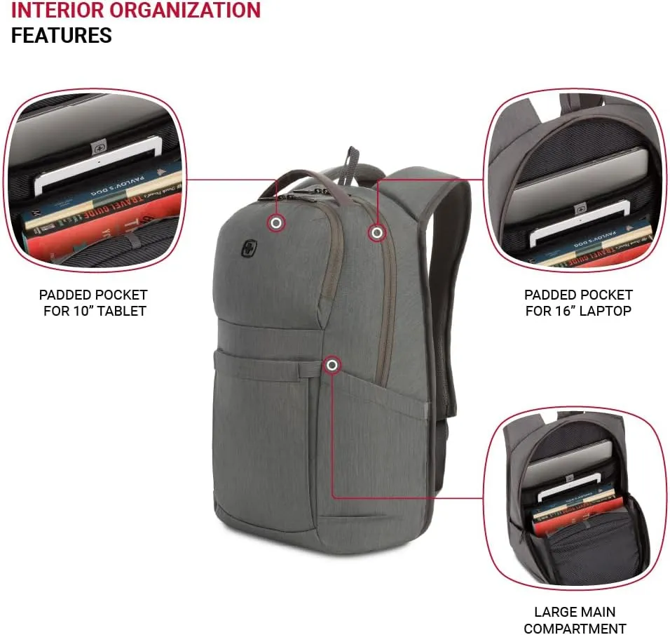 SwissGear 8183 Laptop Backpack, Light Grey Heather, 18 Inches