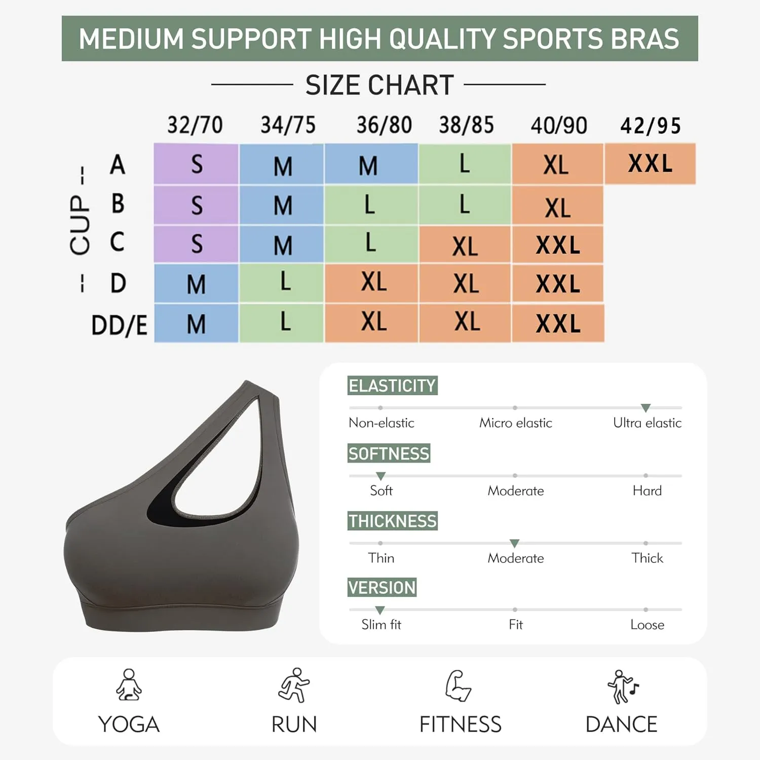 Sykooria Womens One Shoulder Sports Bras Workout Left Strap Yoga Bras Cute Medium Support Crop Tops