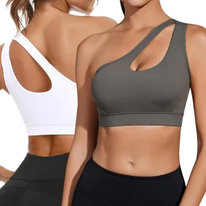 Sykooria Womens One Shoulder Sports Bras Workout Left Strap Yoga Bras Cute Medium Support Crop Tops