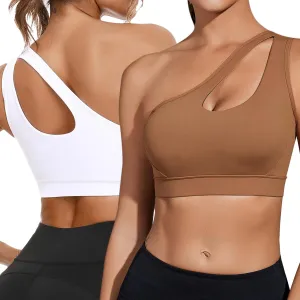 Sykooria Womens One Shoulder Sports Bras Workout Left Strap Yoga Bras Cute Medium Support Crop Tops