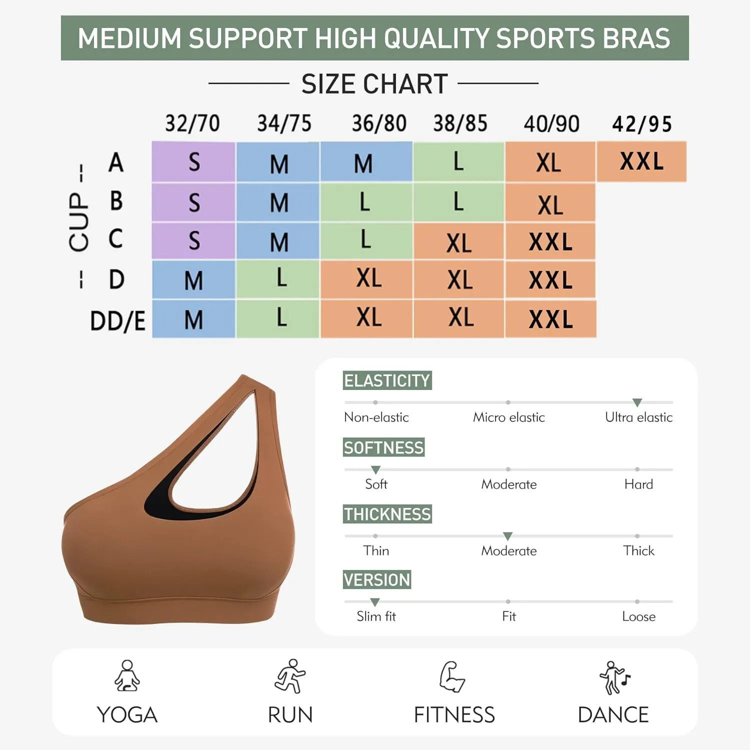 Sykooria Womens One Shoulder Sports Bras Workout Left Strap Yoga Bras Cute Medium Support Crop Tops