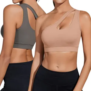 Sykooria Womens One Shoulder Sports Bras Workout Left Strap Yoga Bras Cute Medium Support Crop Tops