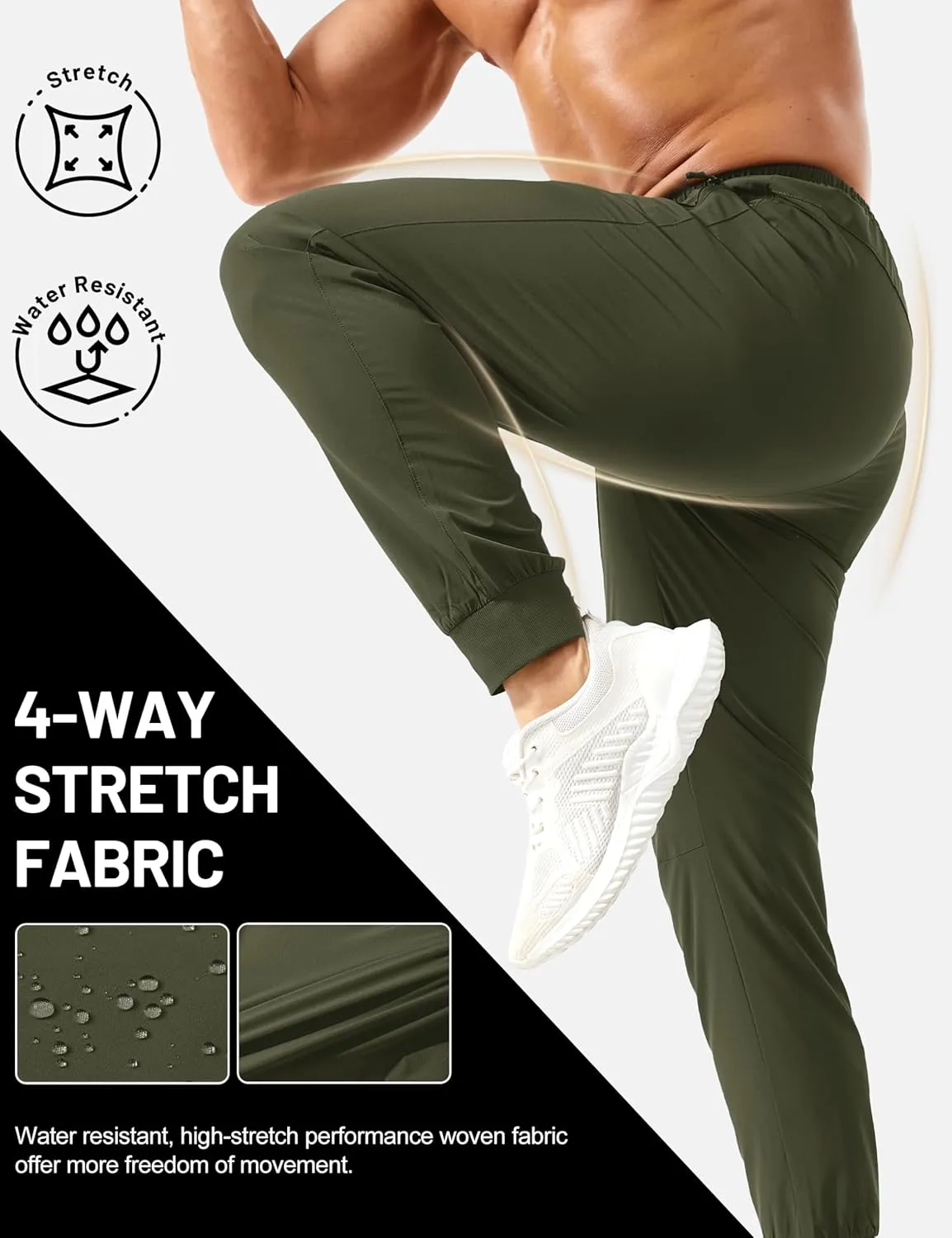 TACVASEN Men's Lightweight Athletic Joggers with Zipper Pockets Quick Dry Track Pants for Men Gym Sweatpants Workout Golf