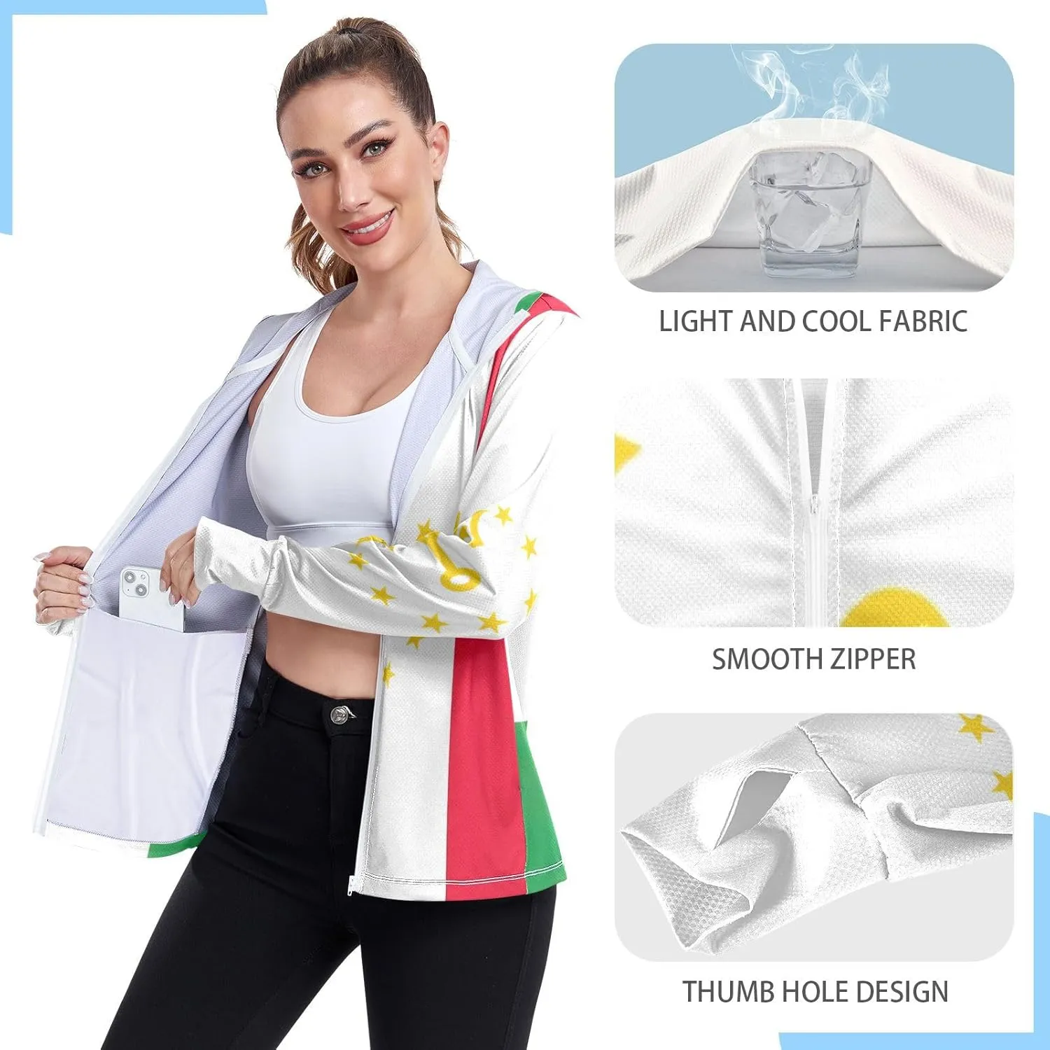 Tajikistan Flag Sun Jacket Upf 50 , Long Sleeve Zip up Outdoor Clothes