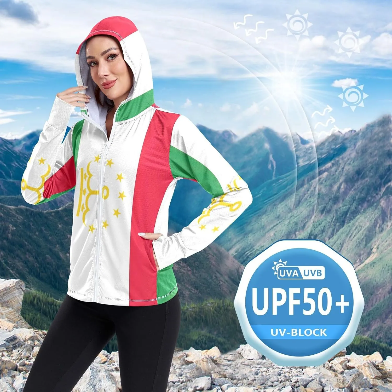 Tajikistan Flag Sun Jacket Upf 50 , Long Sleeve Zip up Outdoor Clothes