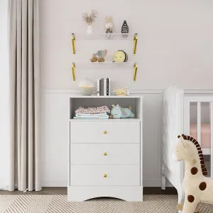 Tall Nightstand for Bedroom, Large Bedside Table with 3 Drawers and 2 Shelves, Modern End Table for Bedroom, Home Office, Hallway, White