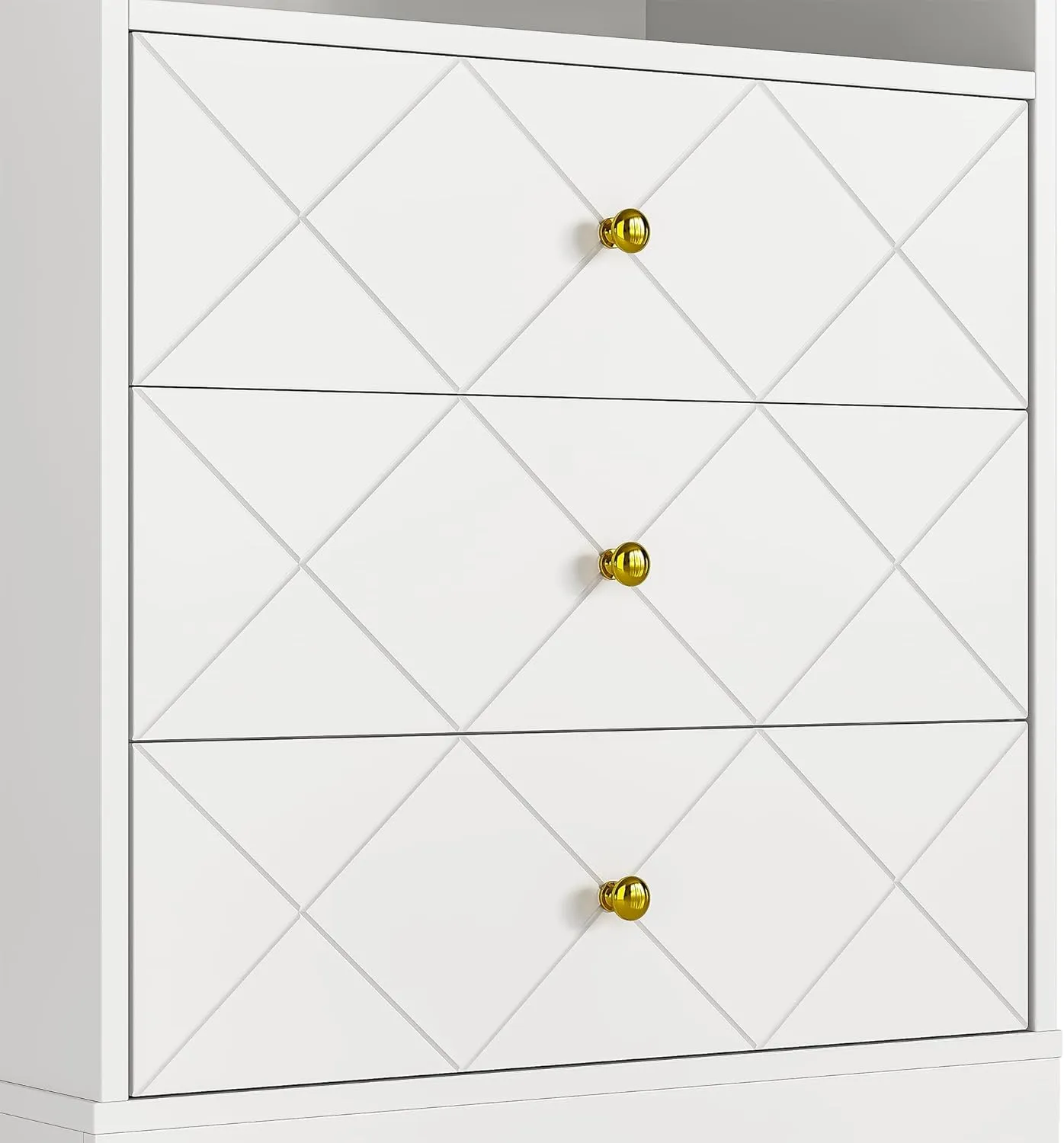 Tall Nightstand for Bedroom, Large Bedside Table with 3 Drawers and 2 Shelves, Modern End Table for Bedroom, Home Office, Hallway, White
