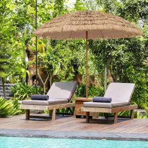 Tangkula 8Ft Tiki Patio Umbrella, Hawaiian Style Outdoor PE Grass Umbrella with Tilt Adjustment, 8 Ribs, Portable Thatched Beach Umbrella for Garden, Yard, Poolside
