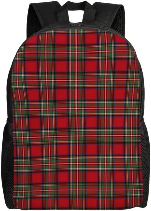 Tartan Clan Stewart Plaid Black Red Check Minimalist Laptop Backpack – Waterproof Business Travel Bag, Breathable Design, Modern Work & Leisure