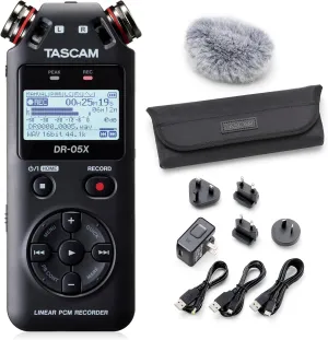 TASCAM DR-05X Recorder with Windscreen, Power Adapter and Case