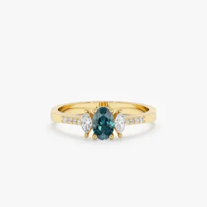 Teal Sapphire Diamond Engagement Ring, Wintra