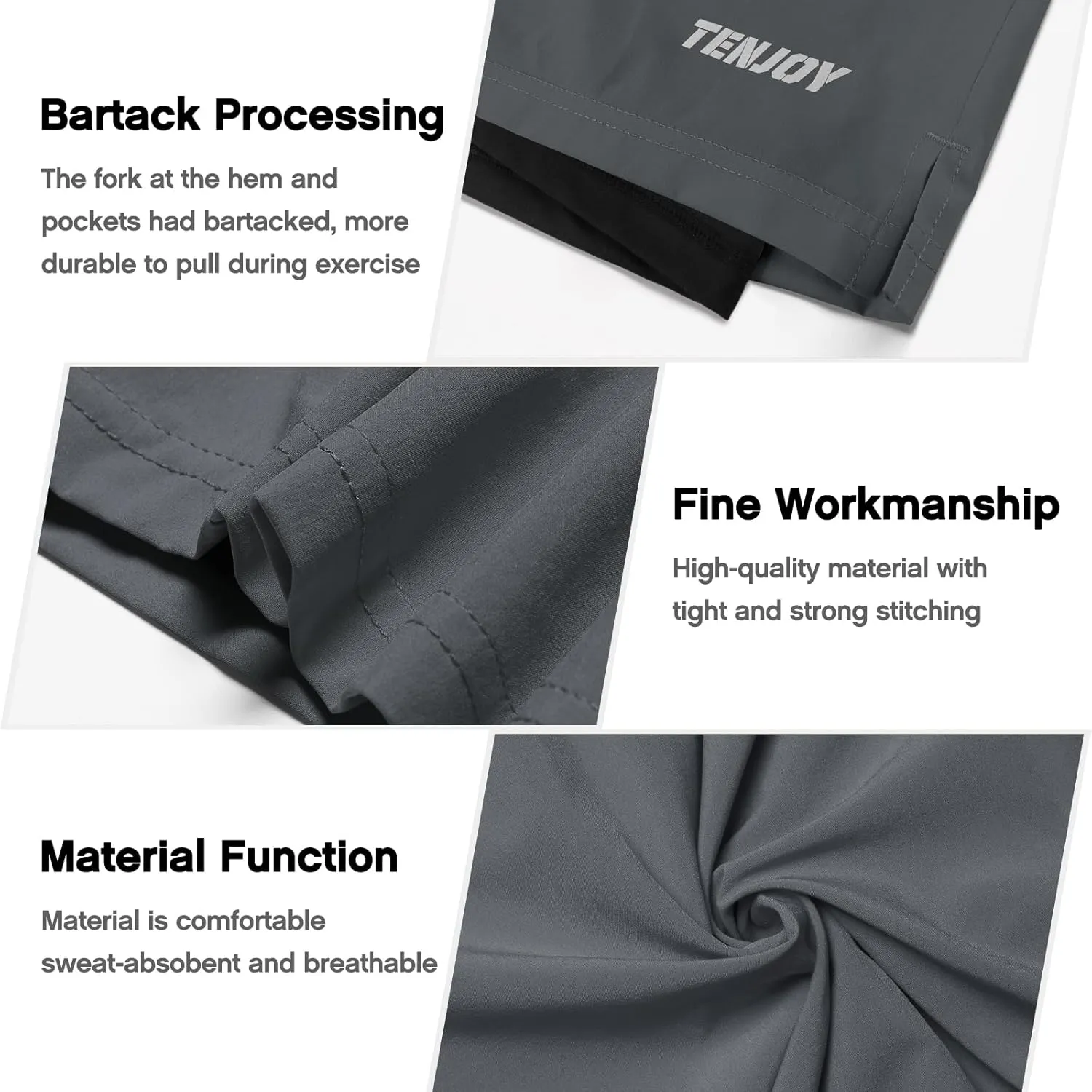 TENJOY Men's 2 in 1 Running Shorts 5 in or 7 in Quick Dry Gym Athletic Workout Shorts for Men with Phone Pockets