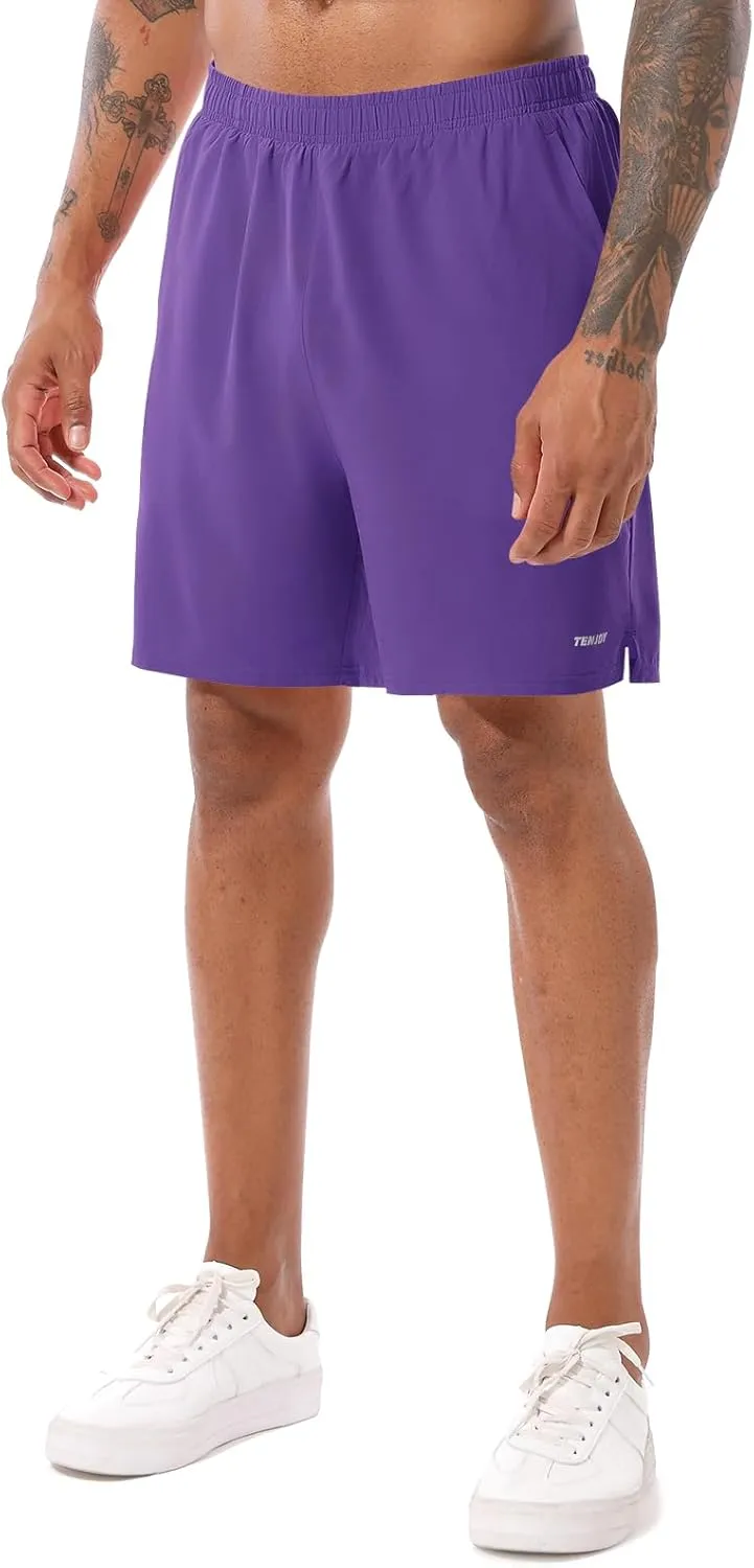 TENJOY Men's 2 in 1 Running Shorts 5 in or 7 in Quick Dry Gym Athletic Workout Shorts for Men with Phone Pockets