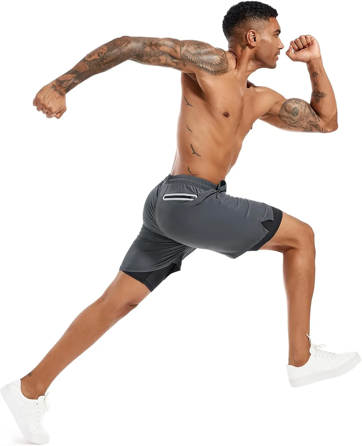 TENJOY Men's 2 in 1 Running Shorts 5 in or 7 in Quick Dry Gym Athletic Workout Shorts for Men with Phone Pockets