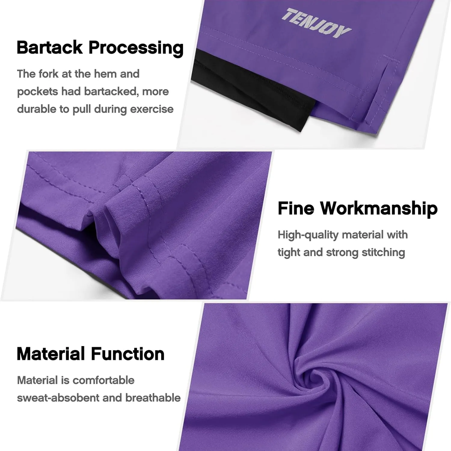 TENJOY Men's 2 in 1 Running Shorts 5 in or 7 in Quick Dry Gym Athletic Workout Shorts for Men with Phone Pockets