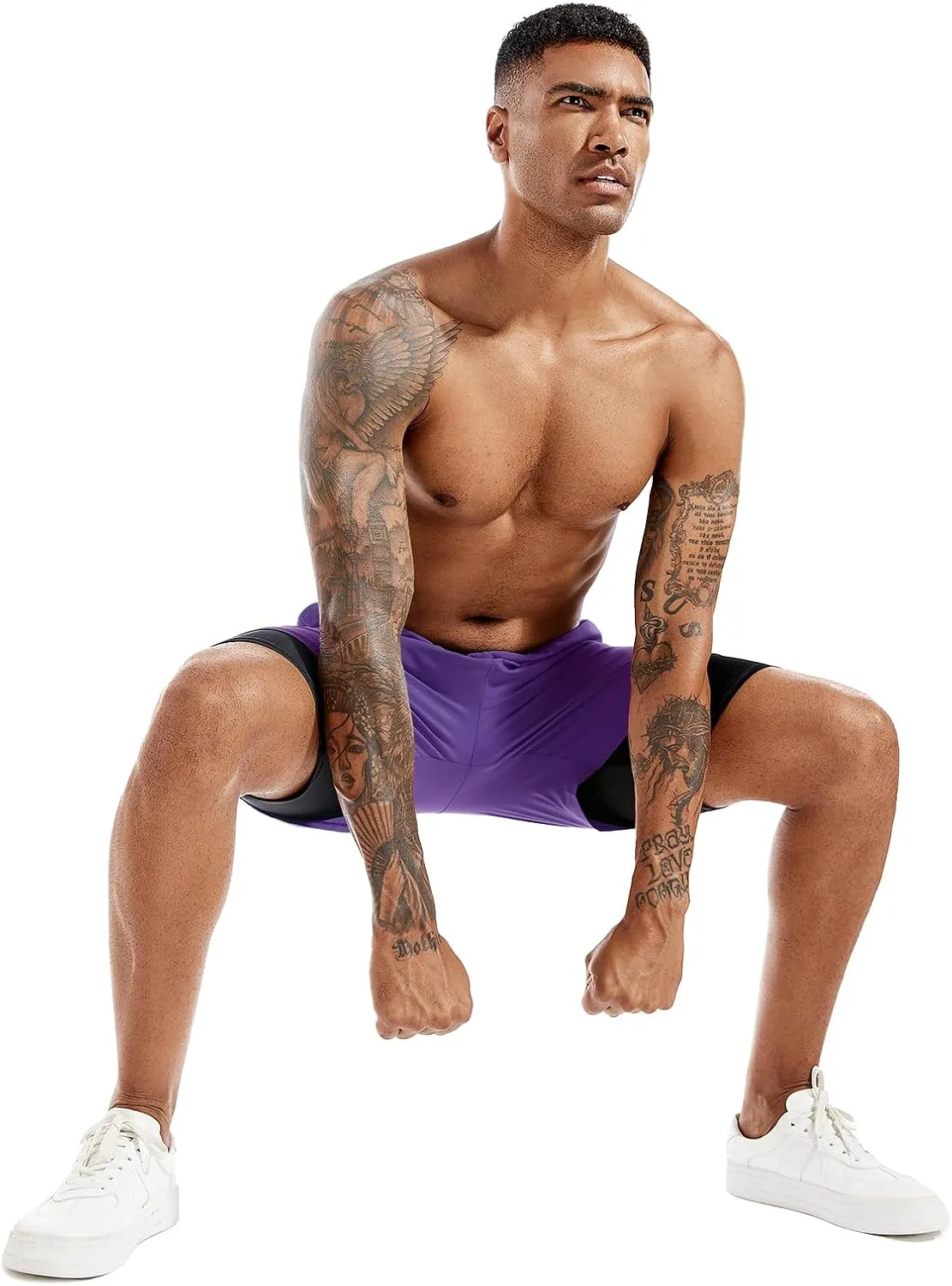 TENJOY Men's 2 in 1 Running Shorts 5 in or 7 in Quick Dry Gym Athletic Workout Shorts for Men with Phone Pockets