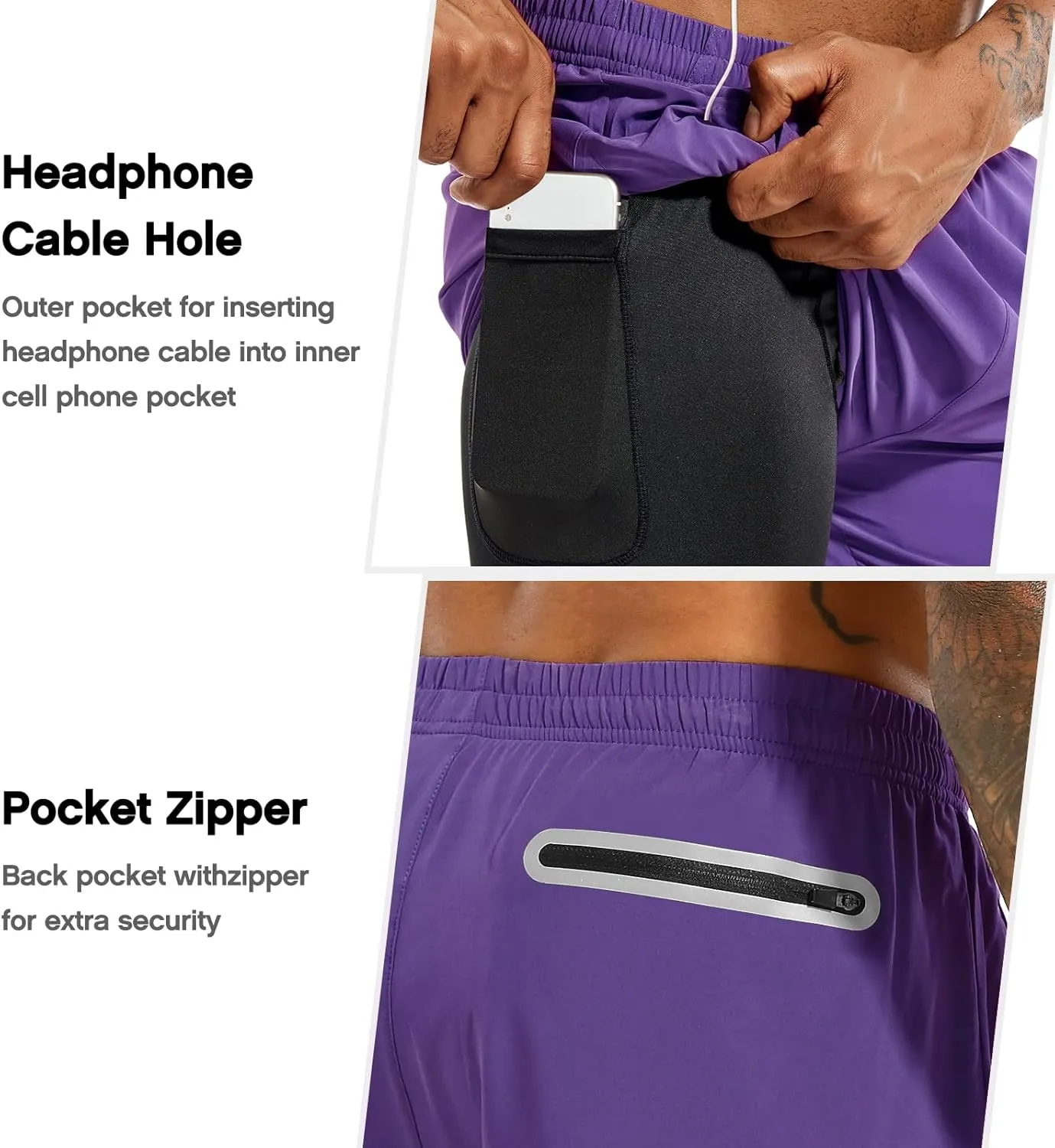 TENJOY Men's 2 in 1 Running Shorts 5 in or 7 in Quick Dry Gym Athletic Workout Shorts for Men with Phone Pockets