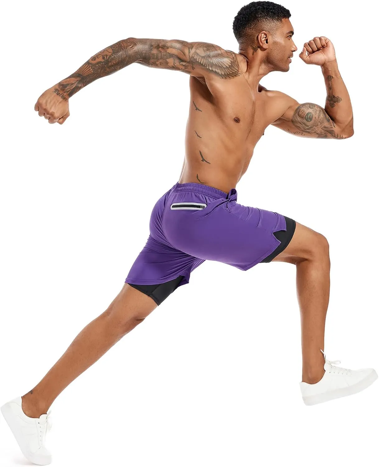 TENJOY Men's 2 in 1 Running Shorts 5 in or 7 in Quick Dry Gym Athletic Workout Shorts for Men with Phone Pockets