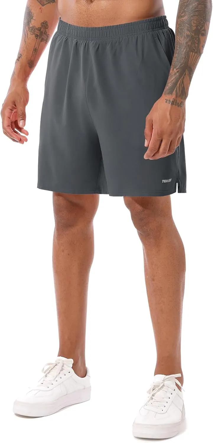 TENJOY Men's 2 in 1 Running Shorts 5 in or 7 in Quick Dry Gym Athletic Workout Shorts for Men with Phone Pockets