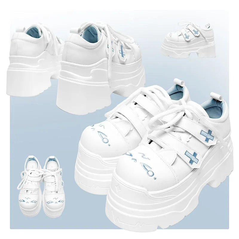 Tenshi Kaiwai Platform Shoes with Embroidered Cat and Cross