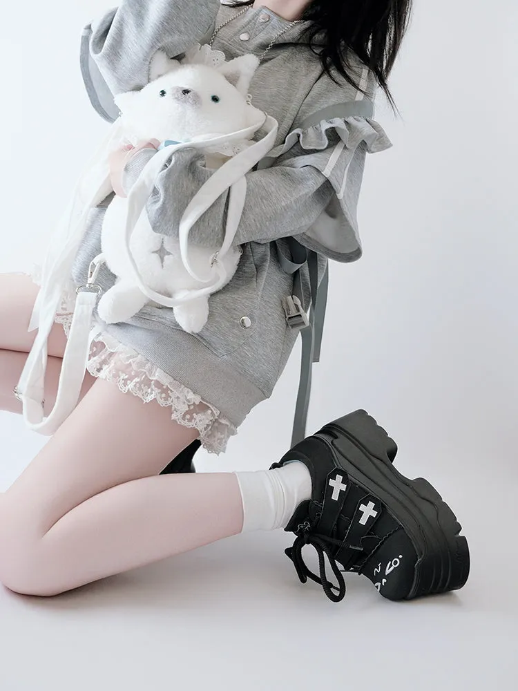 Tenshi Kaiwai Platform Shoes with Embroidered Cat and Cross