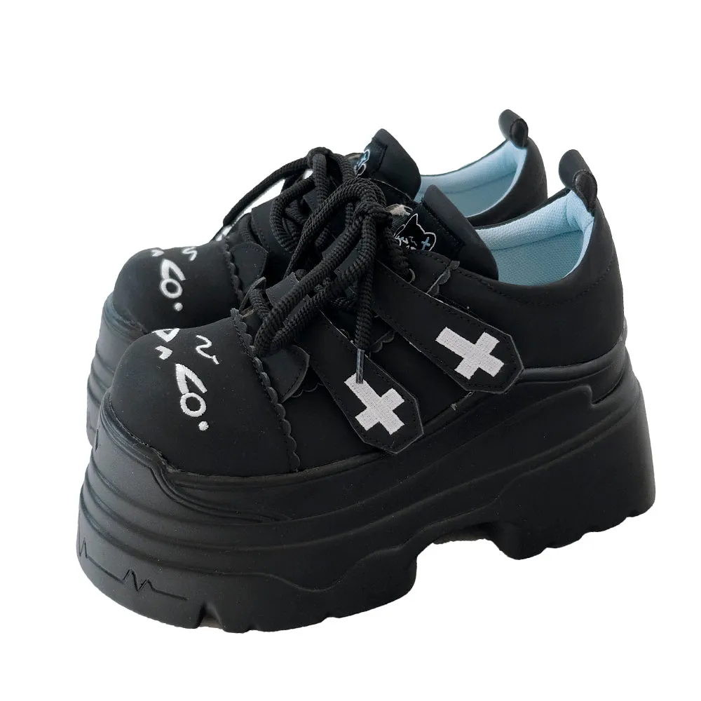 Tenshi Kaiwai Platform Shoes with Embroidered Cat and Cross