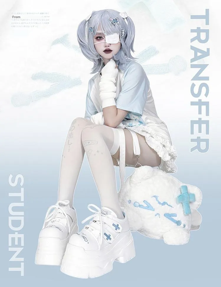 Tenshi Kaiwai Platform Shoes with Embroidered Cat and Cross