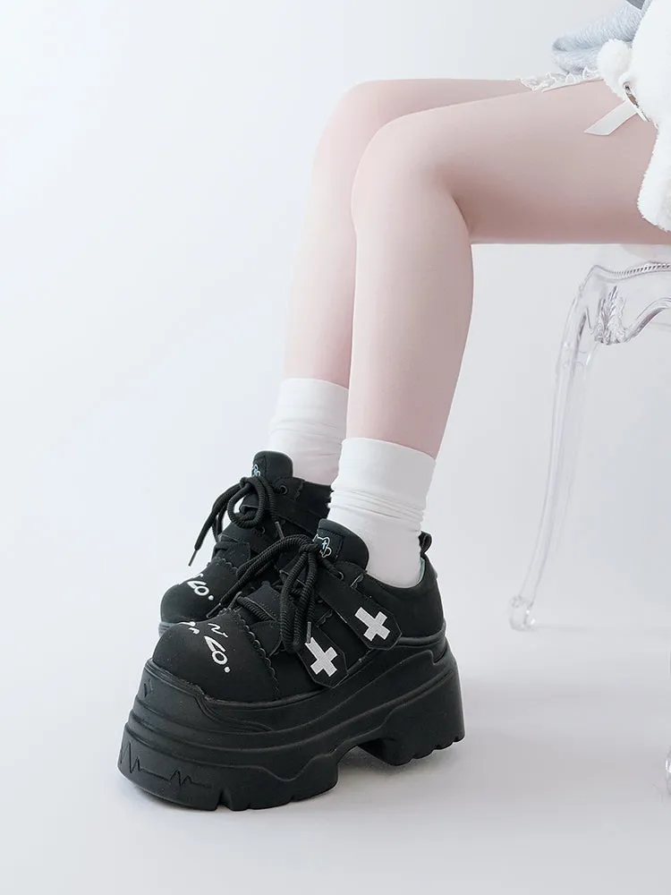 Tenshi Kaiwai Platform Shoes with Embroidered Cat and Cross