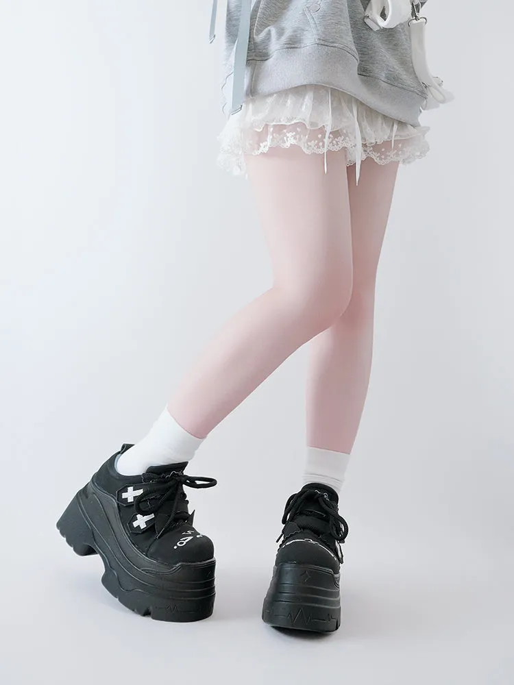 Tenshi Kaiwai Platform Shoes with Embroidered Cat and Cross