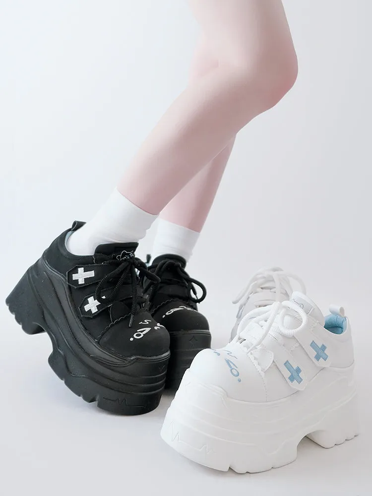 Tenshi Kaiwai Platform Shoes with Embroidered Cat and Cross