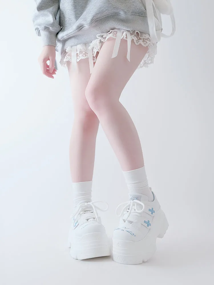 Tenshi Kaiwai Platform Shoes with Embroidered Cat and Cross