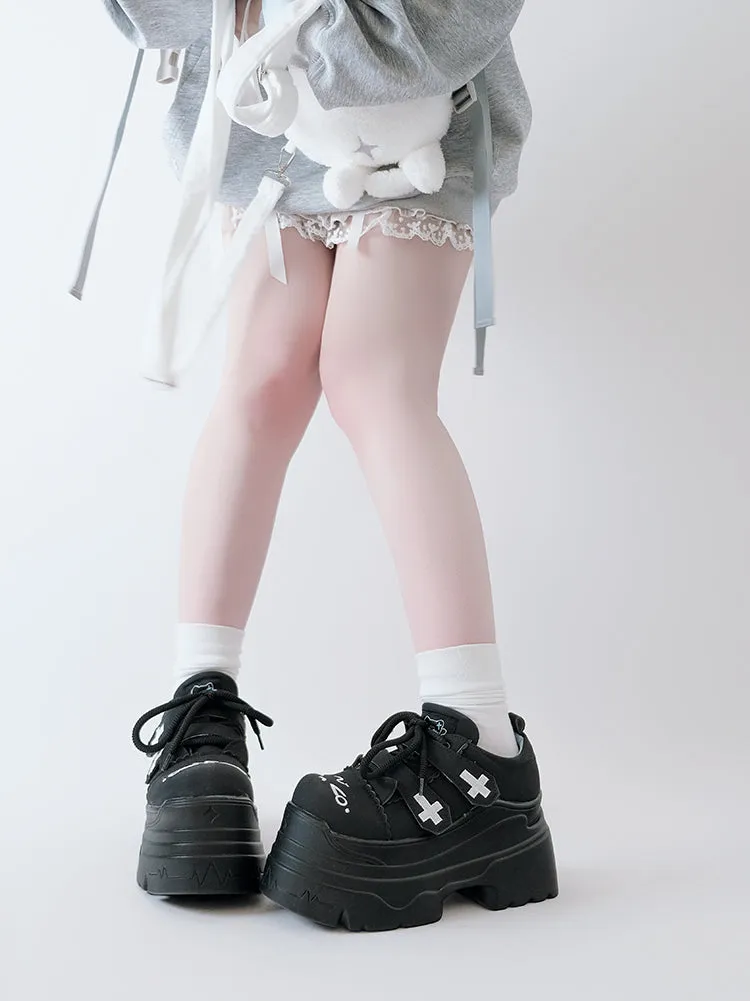 Tenshi Kaiwai Platform Shoes with Embroidered Cat and Cross