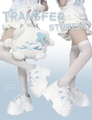 Tenshi Kaiwai Platform Shoes with Embroidered Cat and Cross