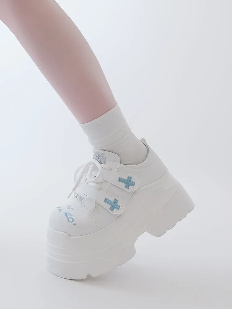 Tenshi Kaiwai Platform Shoes with Embroidered Cat and Cross