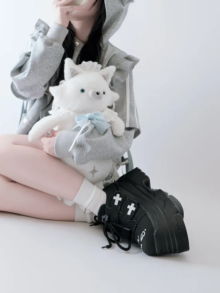Tenshi Kaiwai Platform Shoes with Embroidered Cat and Cross