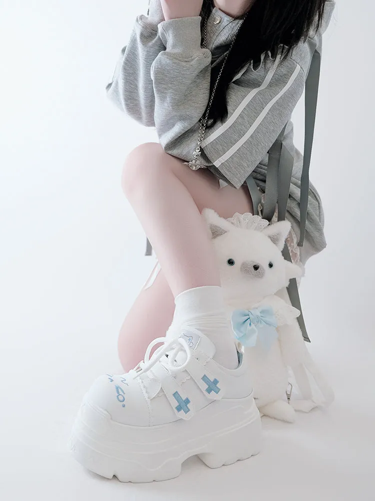 Tenshi Kaiwai Platform Shoes with Embroidered Cat and Cross