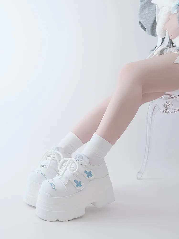 Tenshi Kaiwai Platform Shoes with Embroidered Cat and Cross