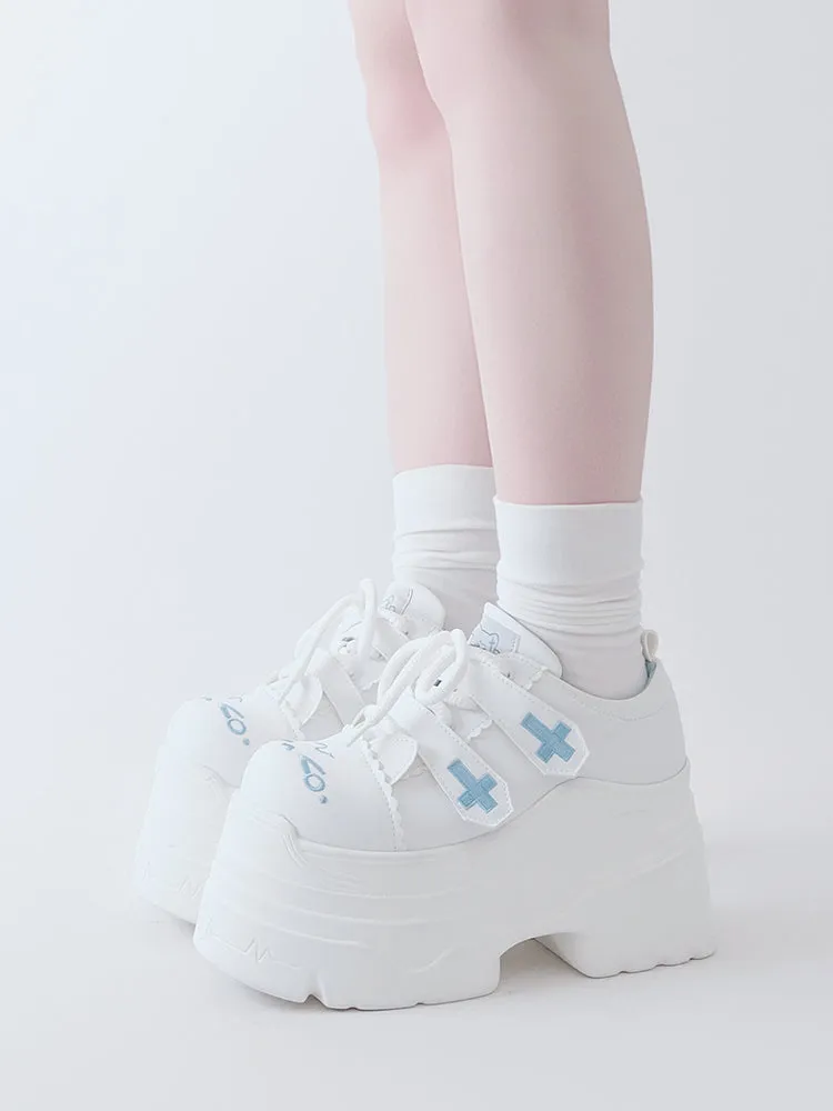Tenshi Kaiwai Platform Shoes with Embroidered Cat and Cross