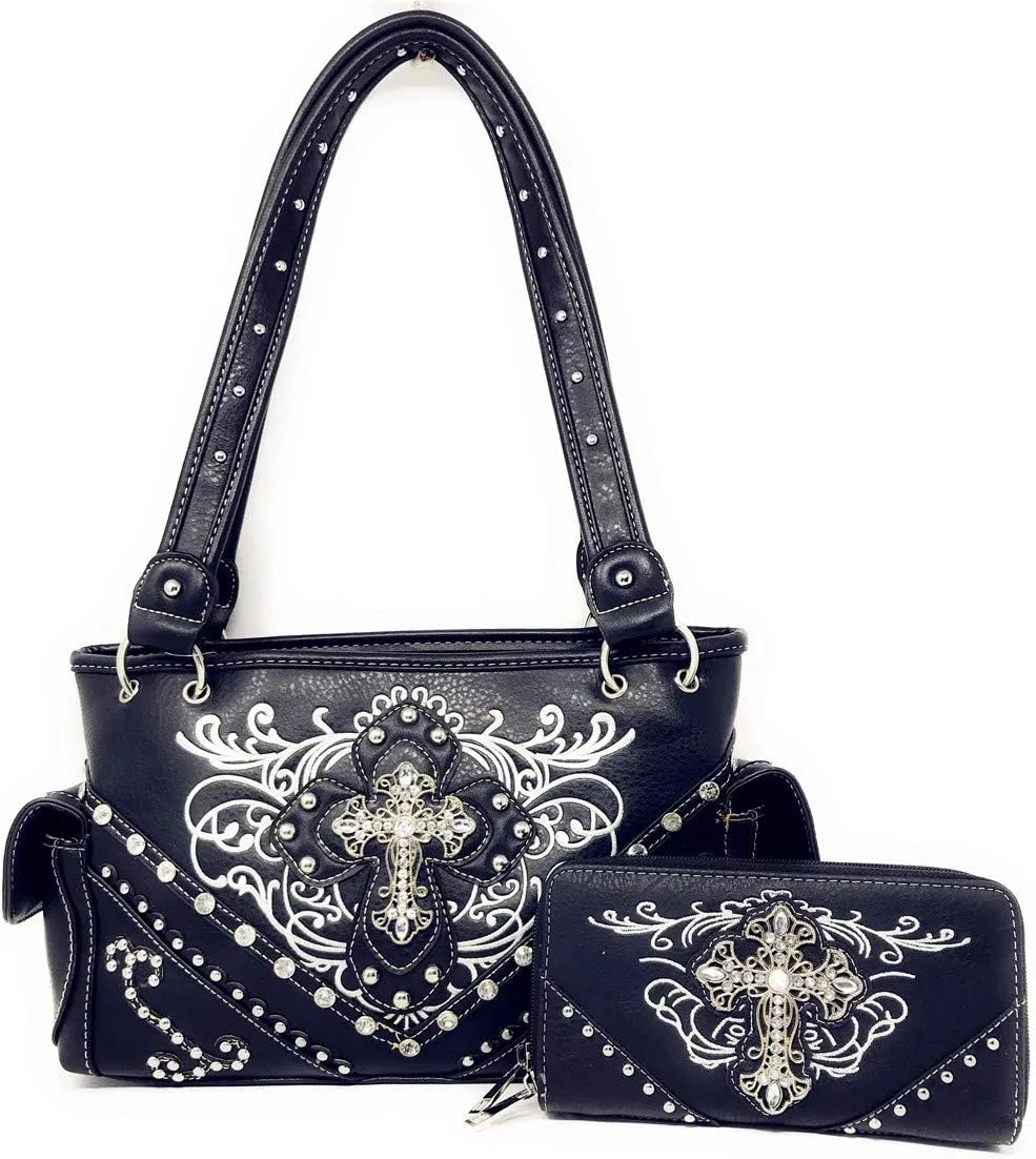 Texas West Women's Cross Shoulder Handbag Wallet Set in 9 Colors