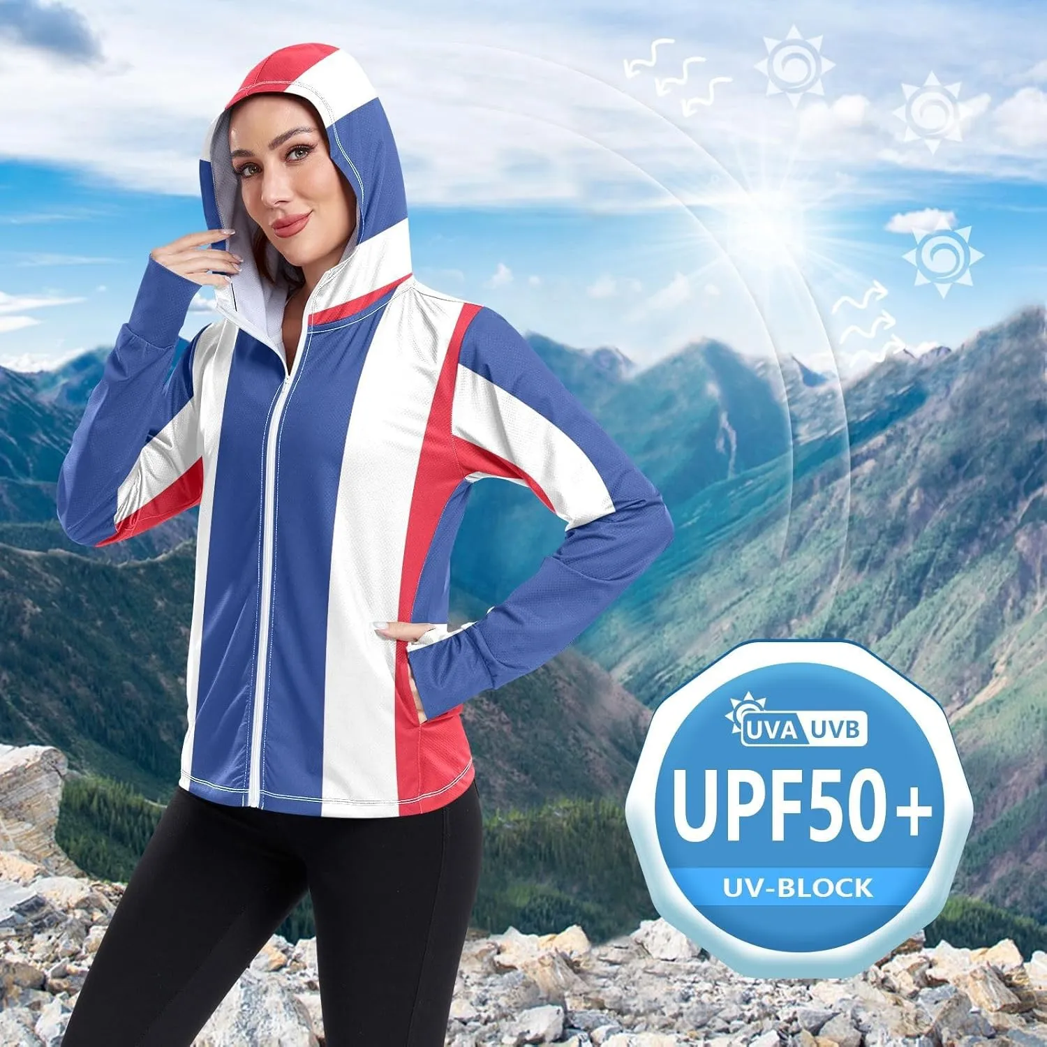 Thailand Flag Sun Protective Jacket Upf 50 , Long Sleeve Zip up Beach Jacket