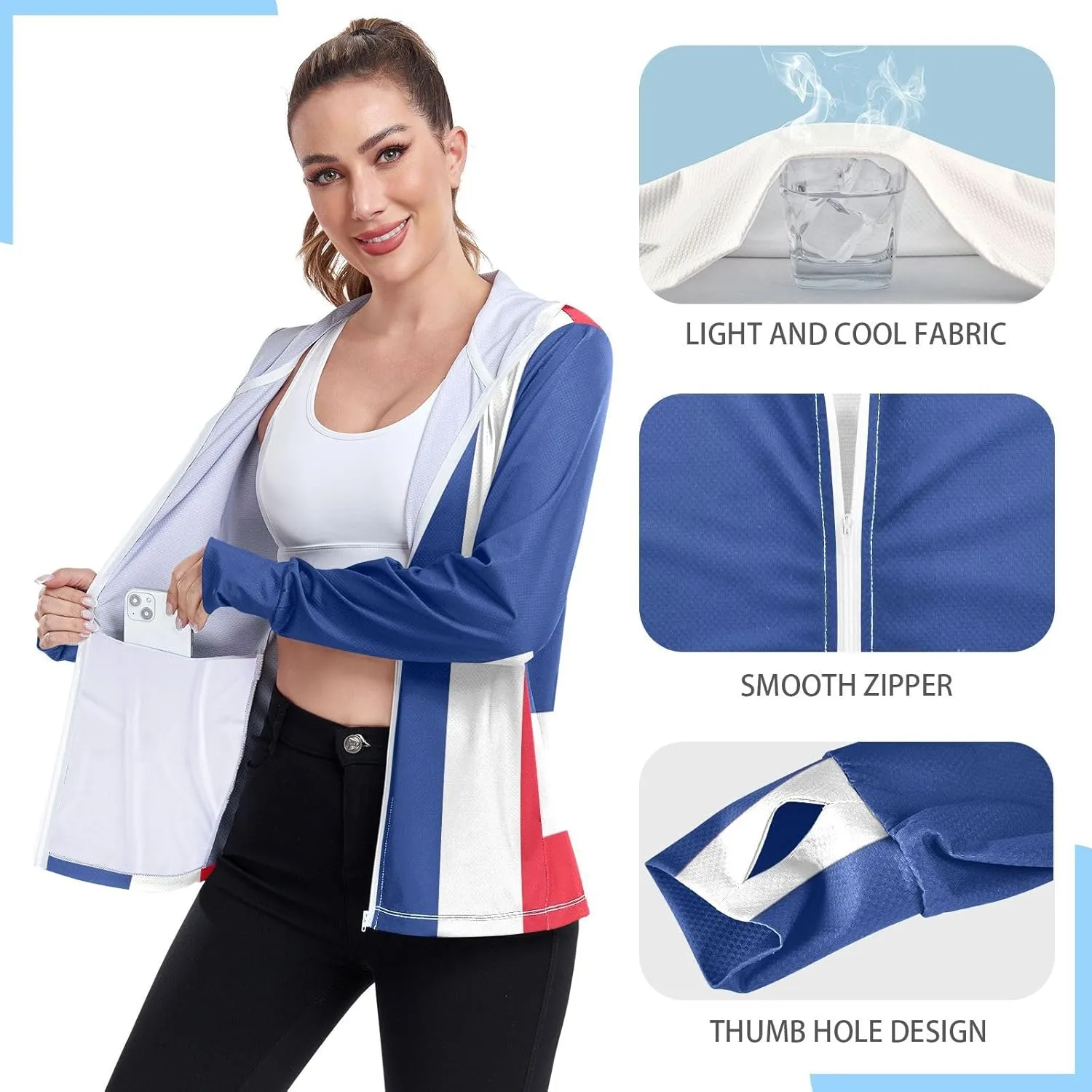 Thailand Flag Sun Protective Jacket Upf 50 , Long Sleeve Zip up Beach Jacket