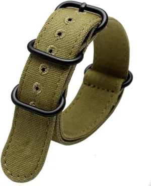 Thickened Nylon Canvas Watch Strap Equipped Sith Five-Ring Black Buckle Steel Universal Bracelet Replacement Band Fit for Omega(Army Green bk,24mm)