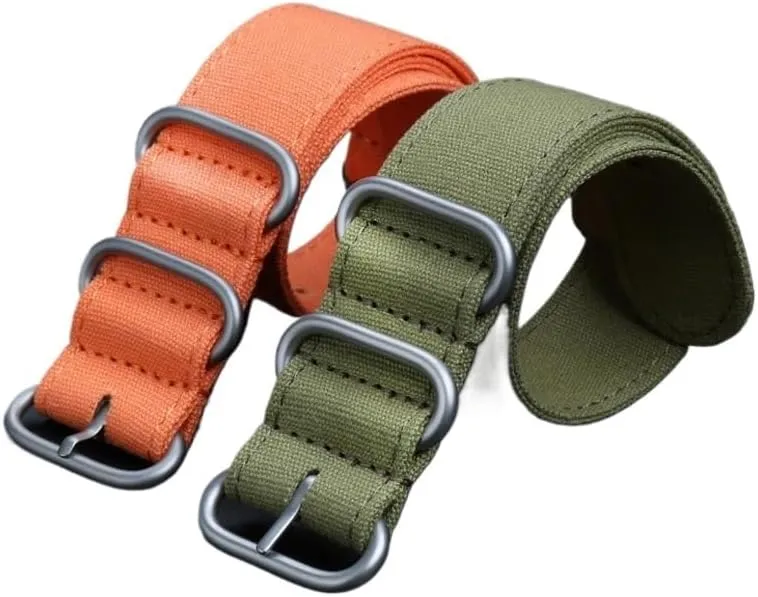 Thickened Nylon Canvas Watch Strap Equipped Sith Five-Ring Black Buckle Steel Universal Bracelet Replacement Band Fit for Omega(Army Green bk,24mm)