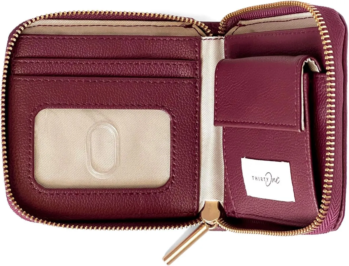 Thirty-One Gifts Mini All About the Benjamins Wallet, Mini Card Wallet for Women, Small Zipper Wallet with Bill Slot, Mulberry