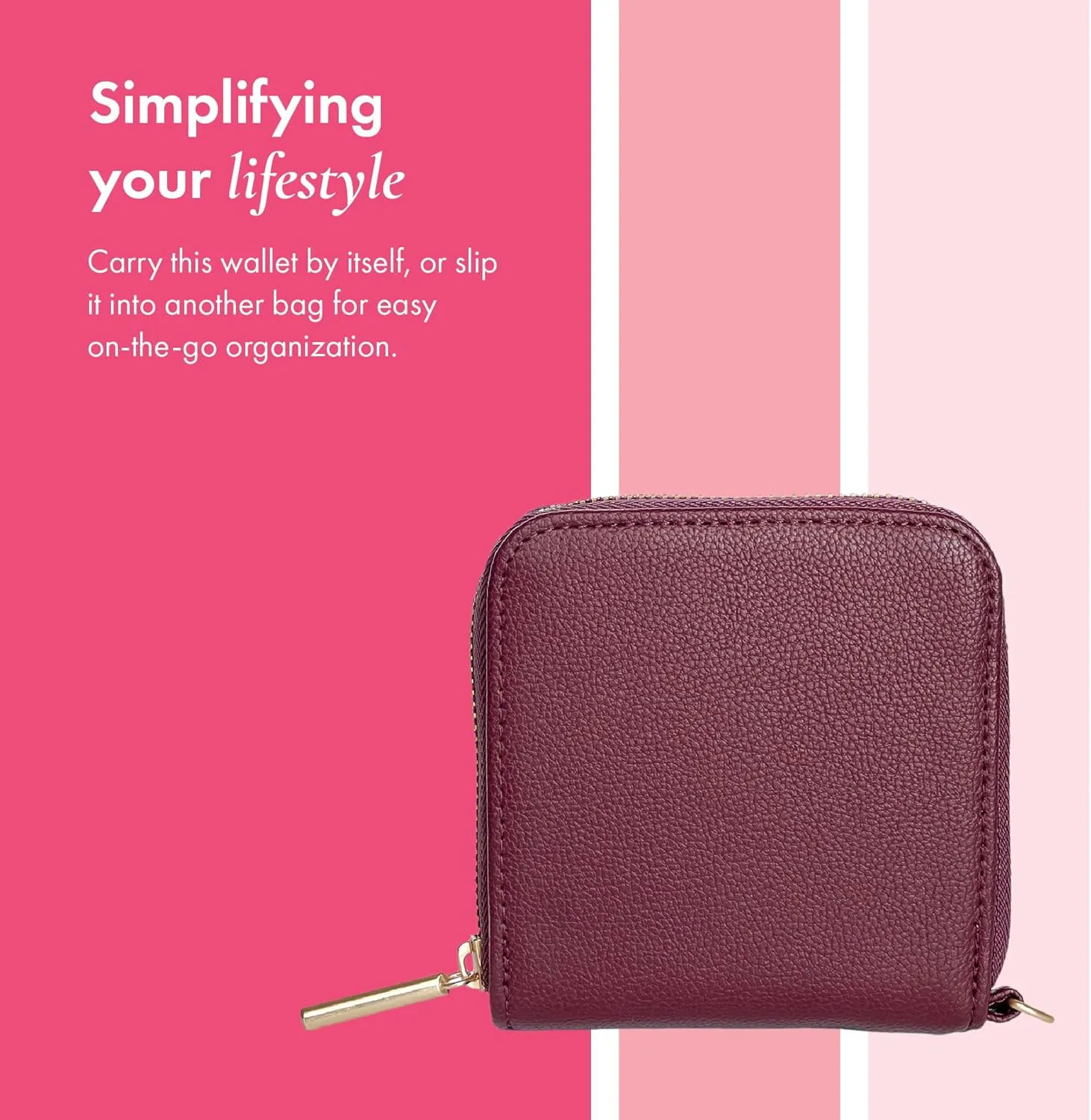Thirty-One Gifts Mini All About the Benjamins Wallet, Mini Card Wallet for Women, Small Zipper Wallet with Bill Slot, Mulberry