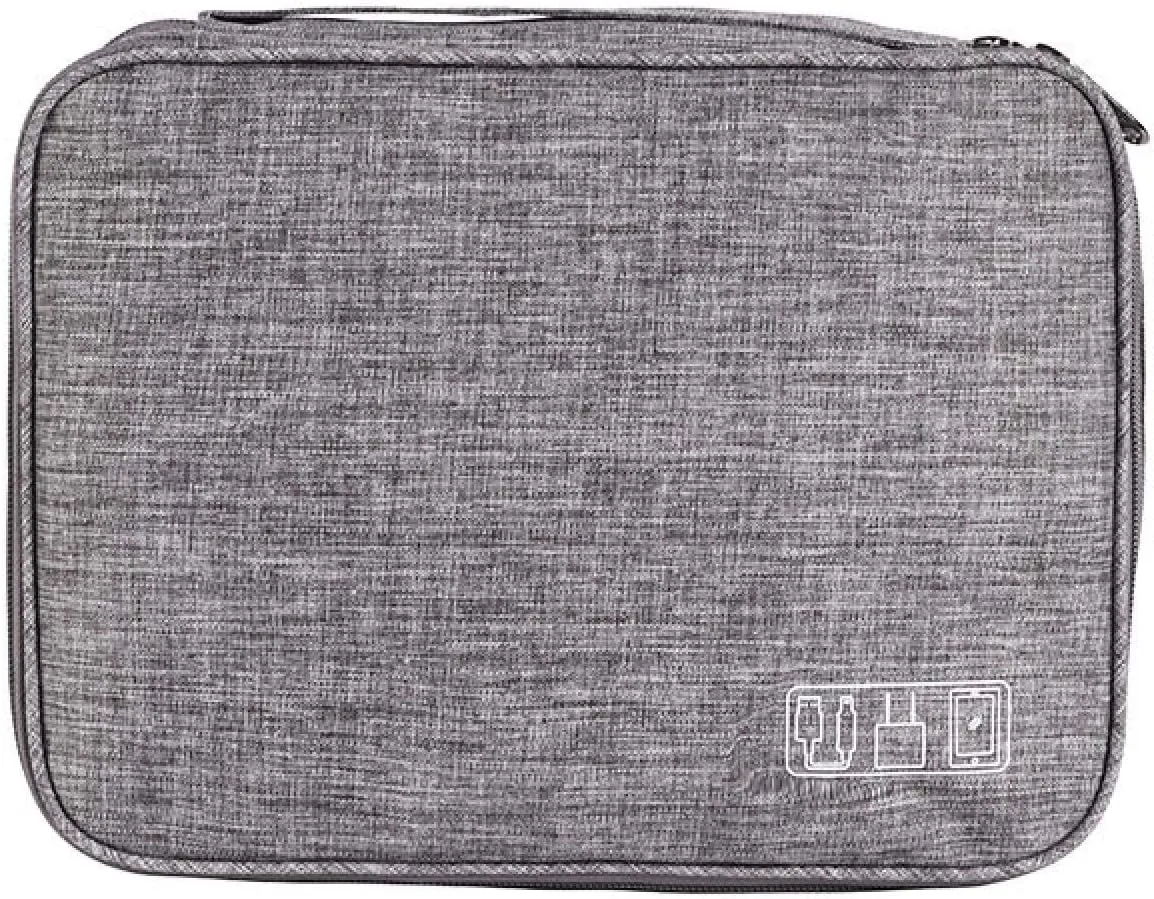 Three-layer digital bag, multi-function data cable storage bag, power bank, headset storage bag, gray