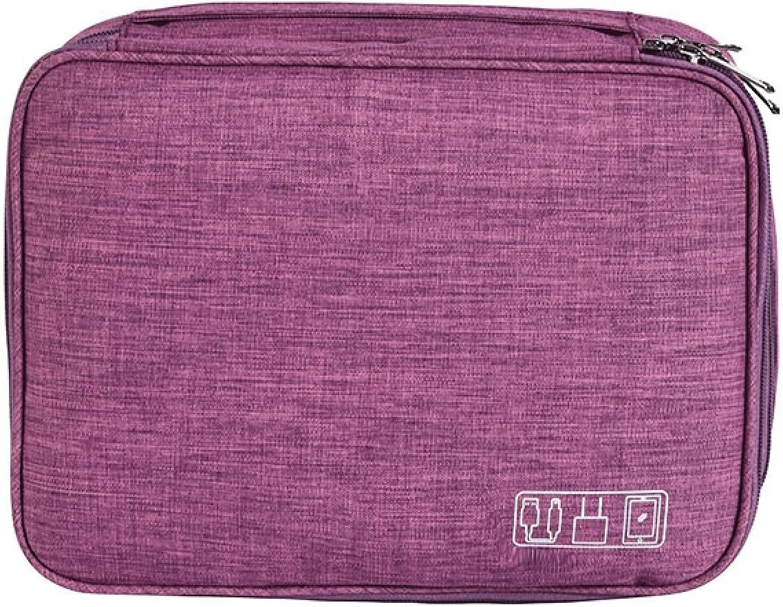 Three-layer digital bag, multi-function data cable storage bag, power bank, headset storage bag, Purple