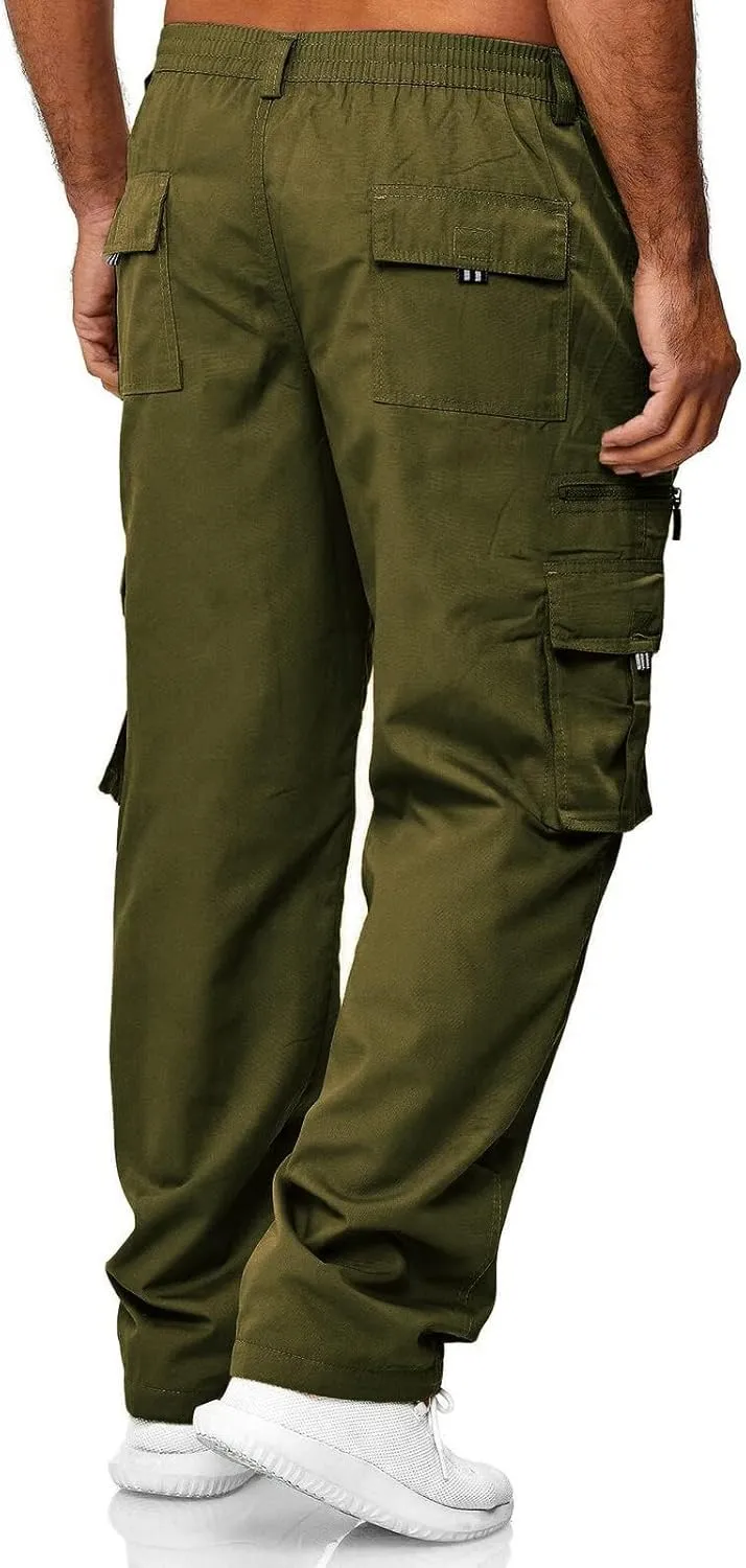 THWEI Mens Cargo Pants Casual Cotton Jogger Multi Pockets Outdoor Hiking Work Sweatpants