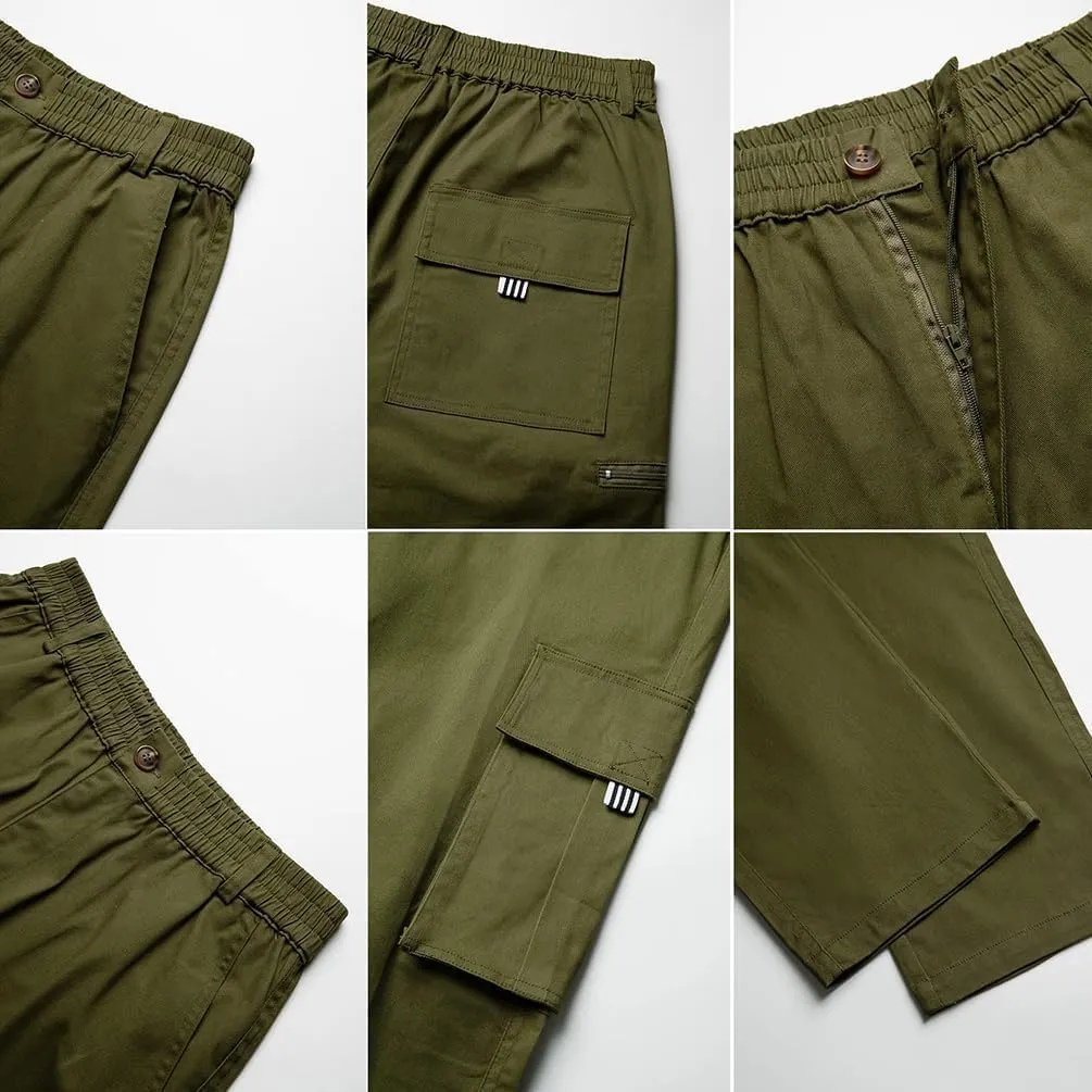 THWEI Mens Cargo Pants Casual Cotton Jogger Multi Pockets Outdoor Hiking Work Sweatpants