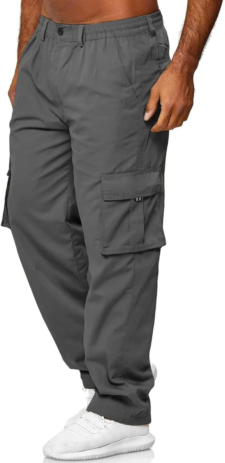 THWEI Mens Cargo Pants Casual Cotton Jogger Multi Pockets Outdoor Hiking Work Sweatpants